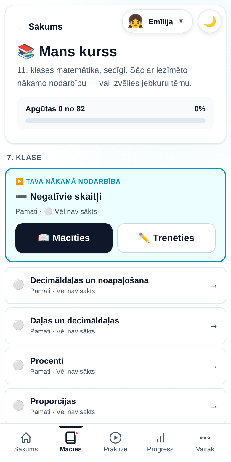 MatemPro mācību ceļš pa tēmām